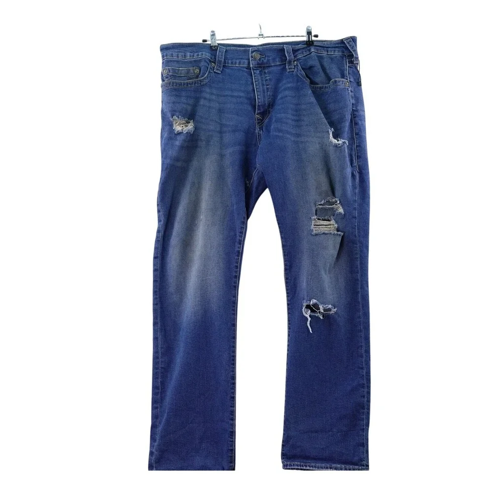 True Religion Ricky Relaxed Straight‎ Distressed Blue Jeans Mens Size 42 Y2K